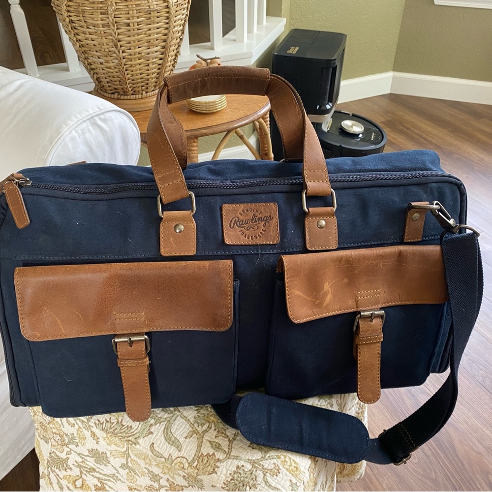 Rawlings Navy and Brown Canvas Leather Briefcase - Picture 2 of 8